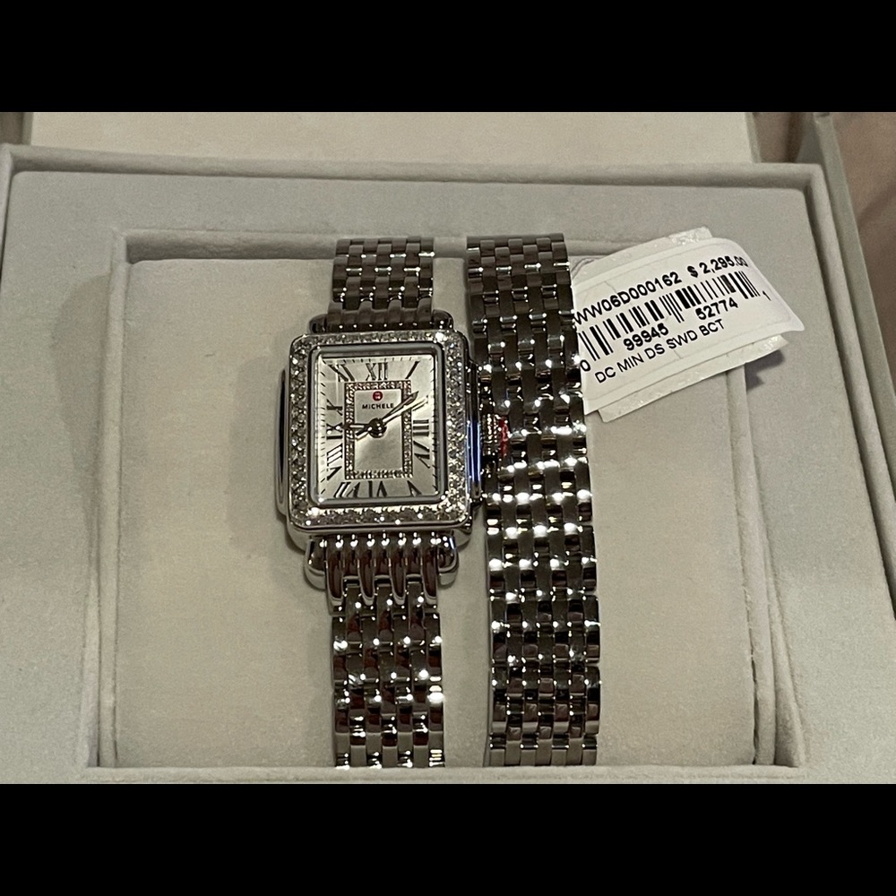 NWT Michele Deco Madison Mini Diamond Head & Bracelet Watch